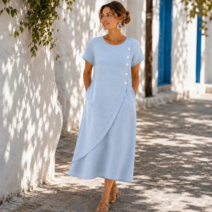 Lucy | Asymmetric Short Sleeve Midi Dress with Pockets