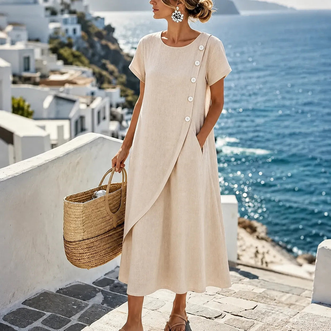 Lucy | Asymmetric Short Sleeve Midi Dress with Pockets