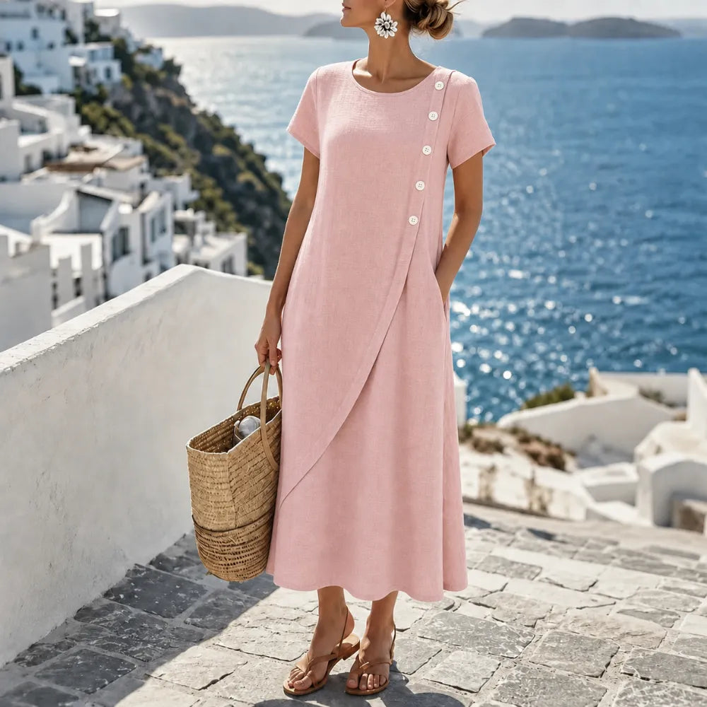 Lucy | Asymmetric Short Sleeve Midi Dress with Pockets