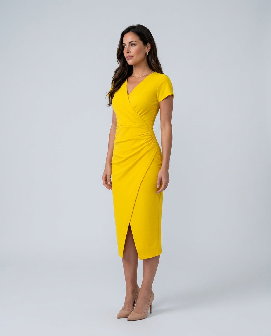 Lucy | Chic Draped Wrap Midi Cocktail Dress