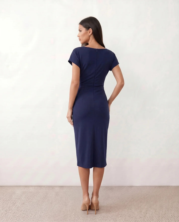 Lucy | Chic Draped Wrap Midi Cocktail Dress