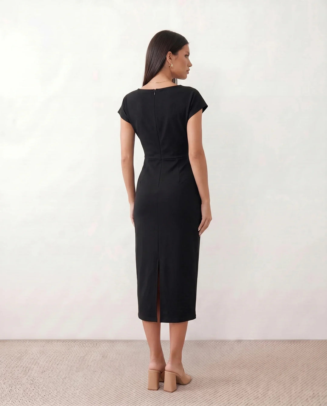 Lucy | Chic Draped Wrap Midi Cocktail Dress
