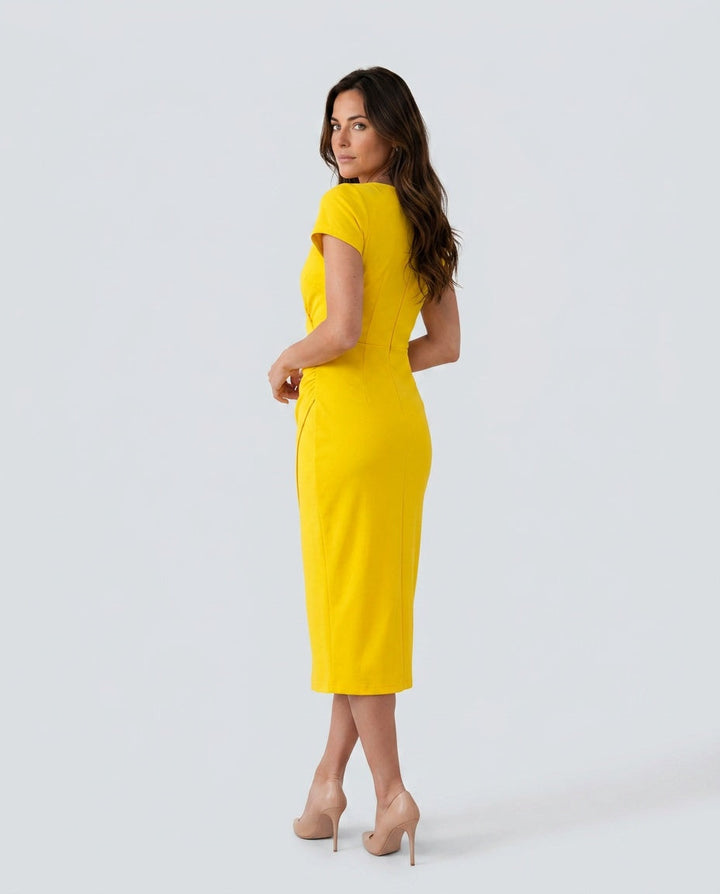 Lucy | Chic Draped Wrap Midi Cocktail Dress