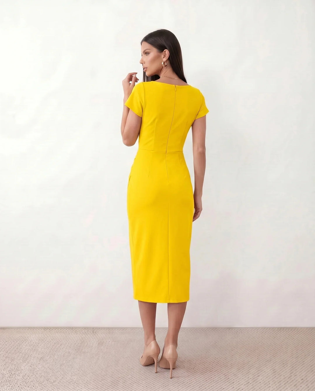 Lucy | Chic Draped Wrap Midi Cocktail Dress
