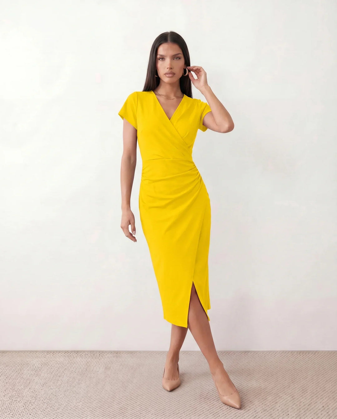 Lucy | Chic Draped Wrap Midi Cocktail Dress