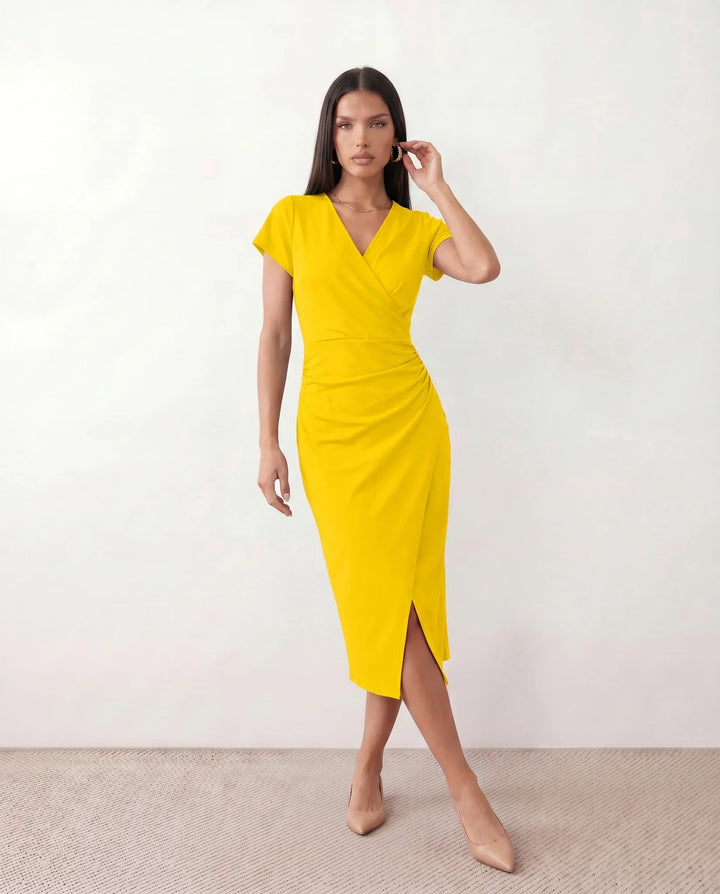 Lucy | Chic Draped Wrap Midi Cocktail Dress
