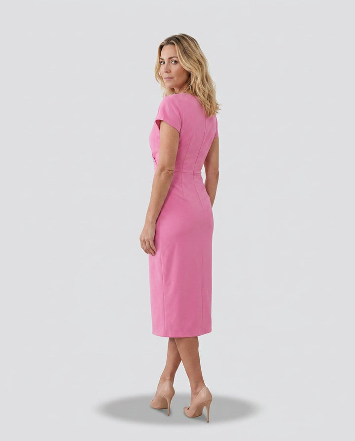 Lucy | Chic Draped Wrap Midi Cocktail Dress
