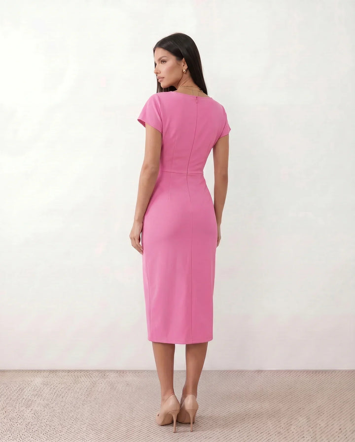 Lucy | Chic Draped Wrap Midi Cocktail Dress