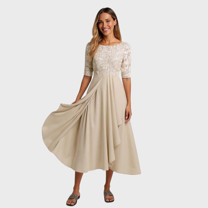 Lucy | Classic Lace Races Dresses with Draped Chiffon Skirt