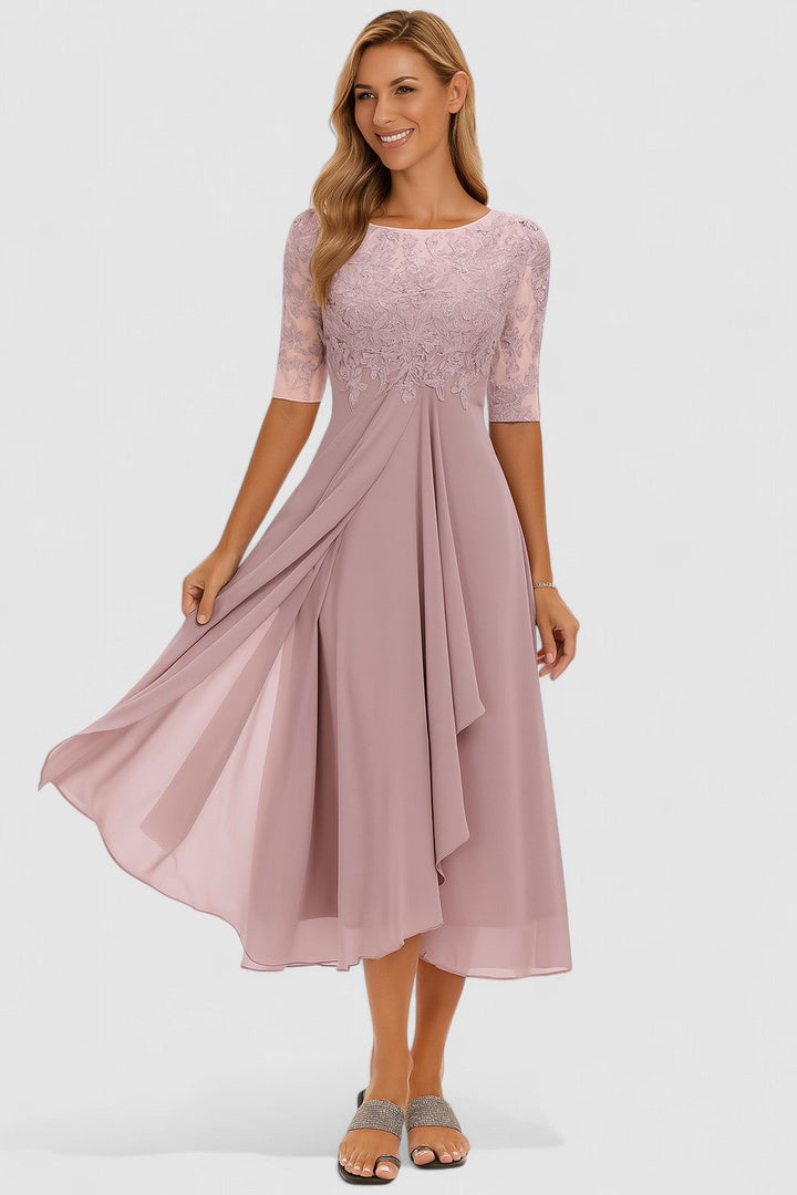 Lucy | Classic Lace Races Dresses with Draped Chiffon Skirt