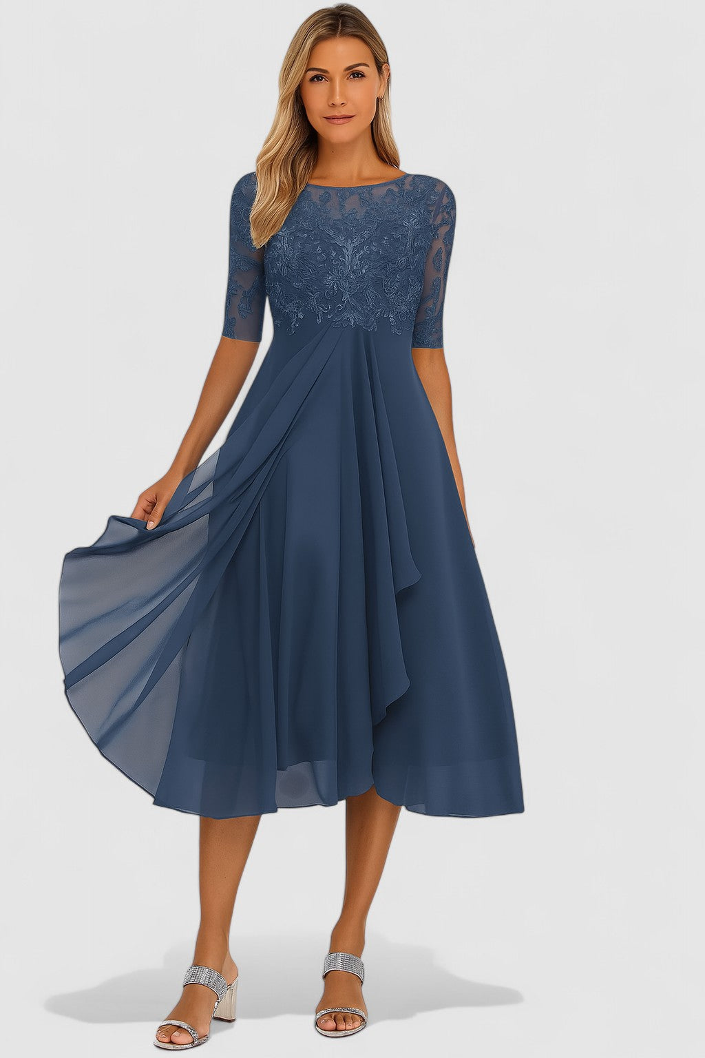 Lucy | Classic Lace Races Dresses with Draped Chiffon Skirt