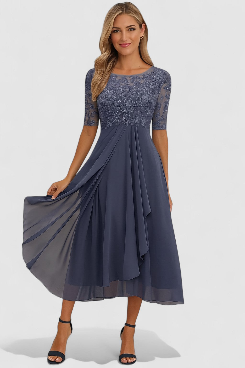 Lucy | Classic Lace Races Dresses with Draped Chiffon Skirt