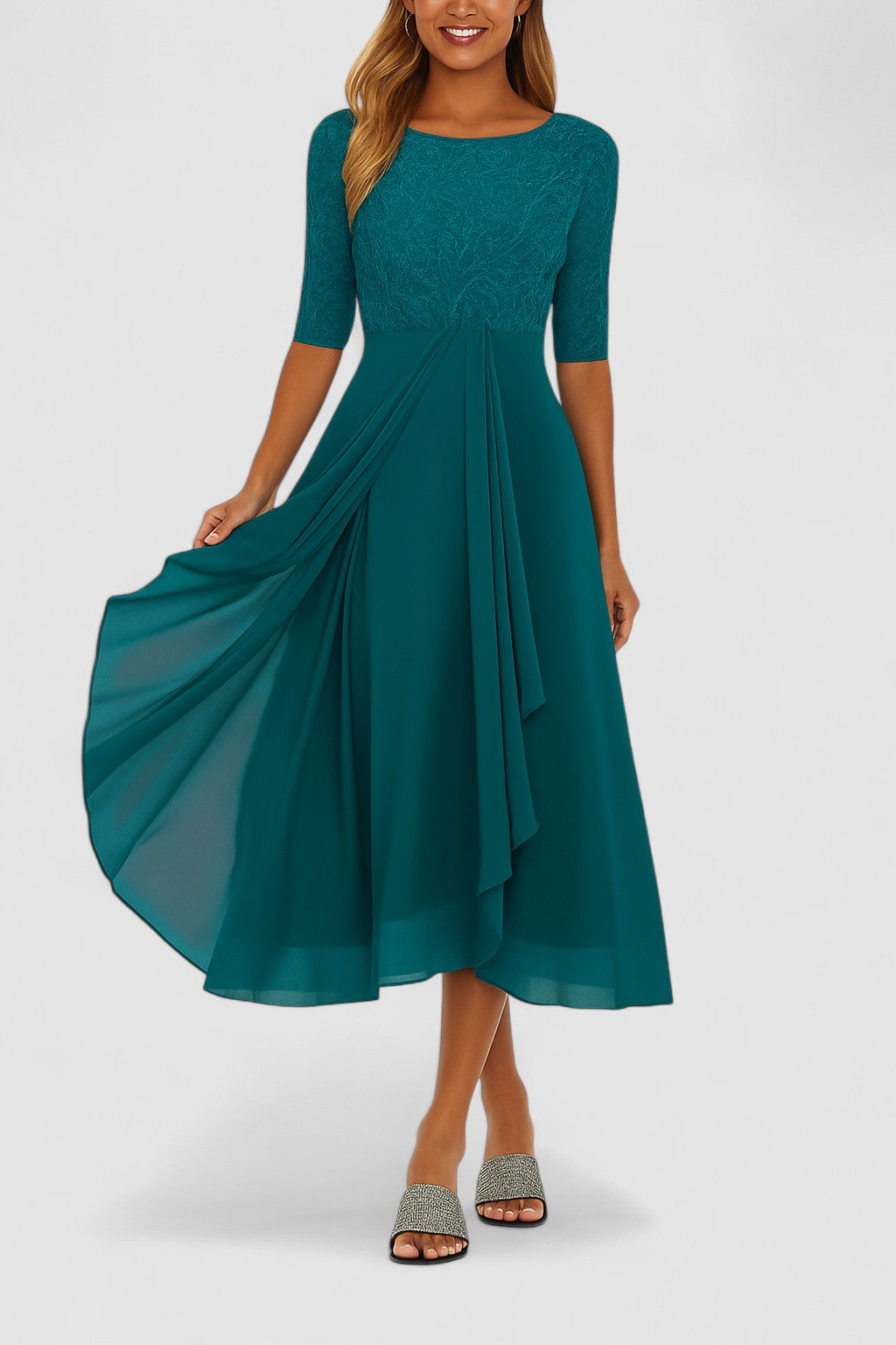Lucy | Classic Lace Races Dresses with Draped Chiffon Skirt