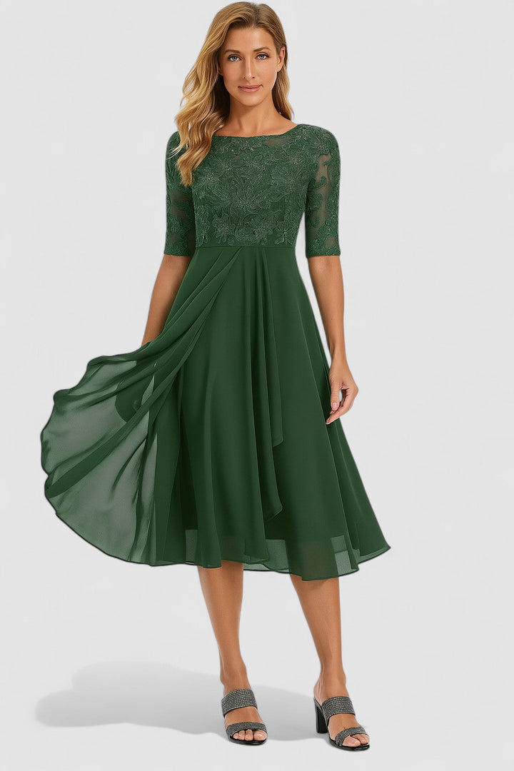 Lucy | Classic Lace Races Dresses with Draped Chiffon Skirt