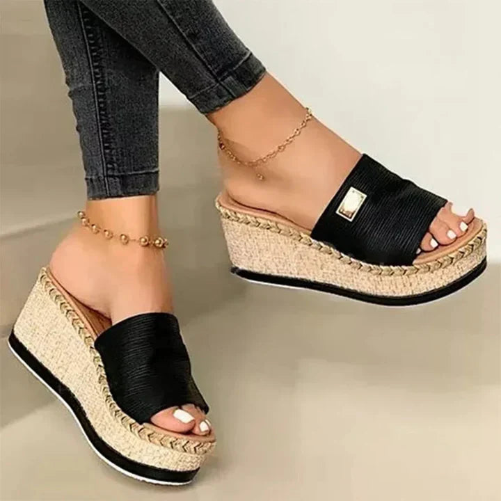 Lucy | Elegant Open Toe Espadrille Platform Wedges