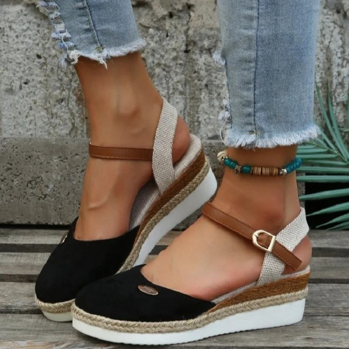 Lucy | Polished Closed Toe Slingback Espadrille Wedges