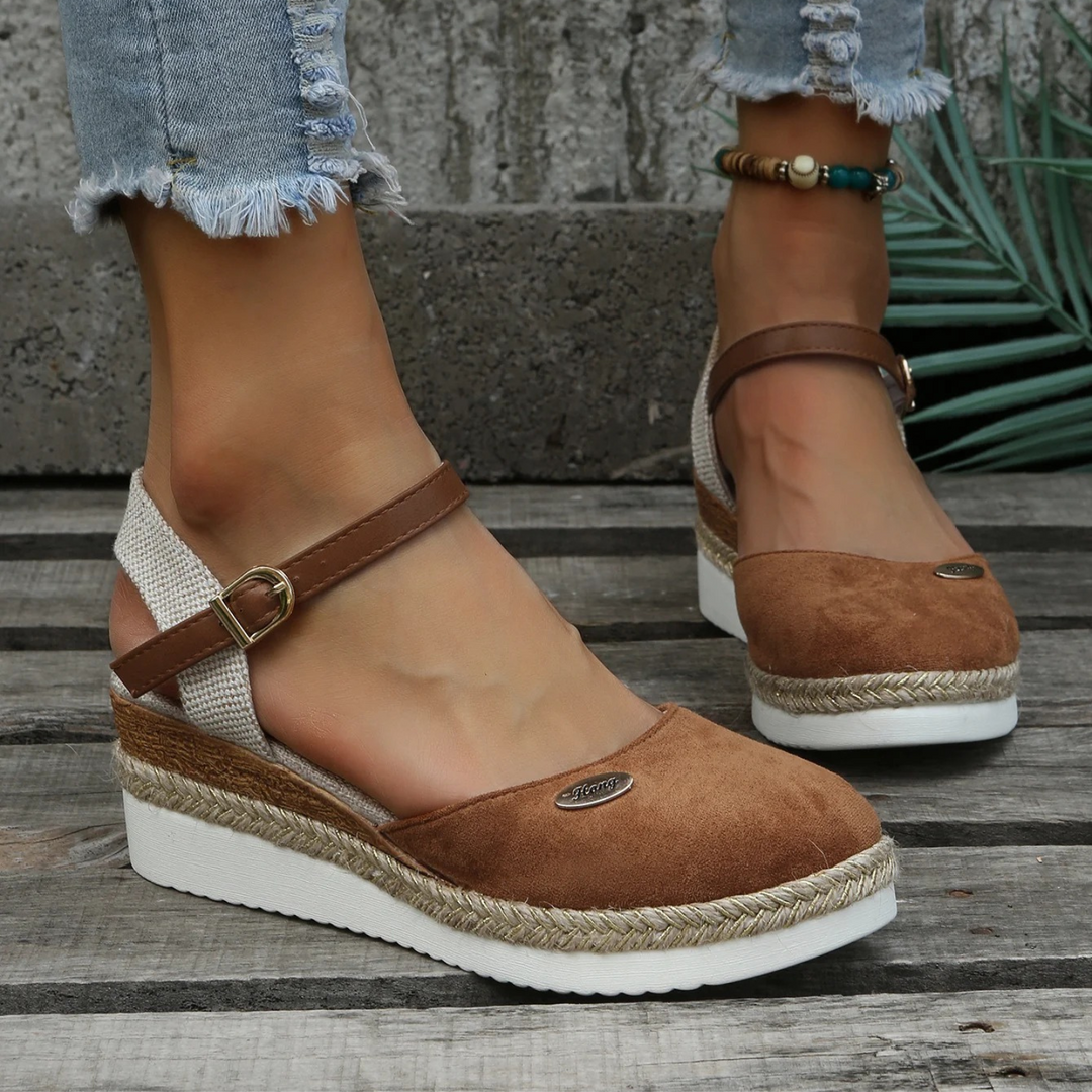 Lucy | Polished Closed Toe Slingback Espadrille Wedges