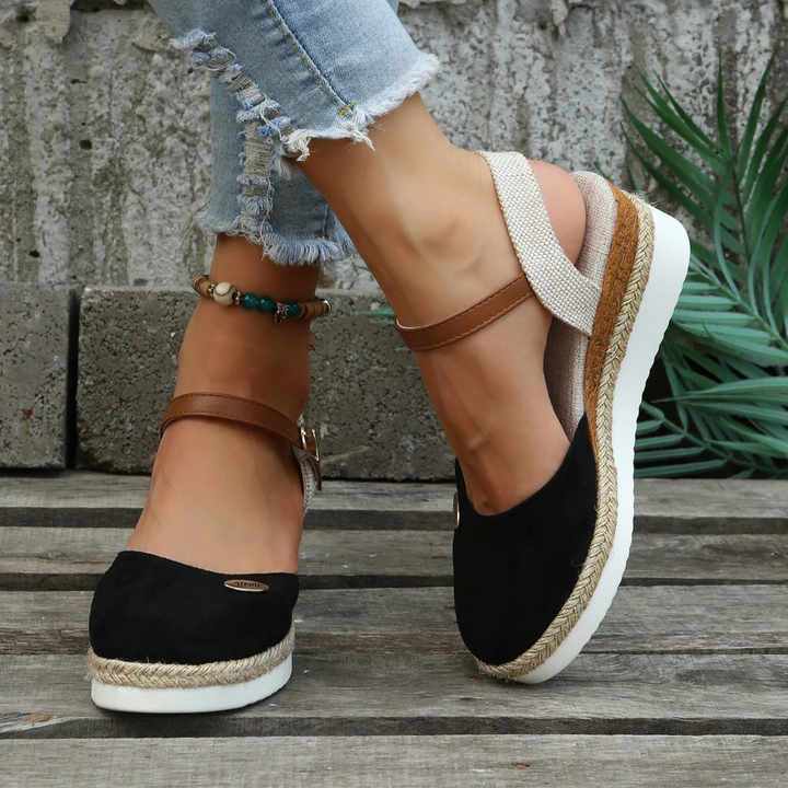 Lucy | Polished Closed Toe Slingback Espadrille Wedges