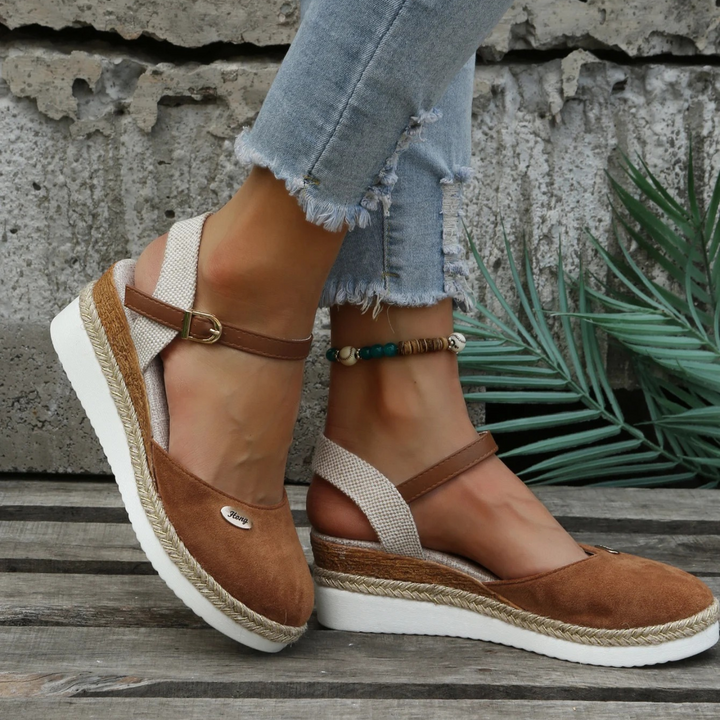 Lucy | Polished Closed Toe Slingback Espadrille Wedges
