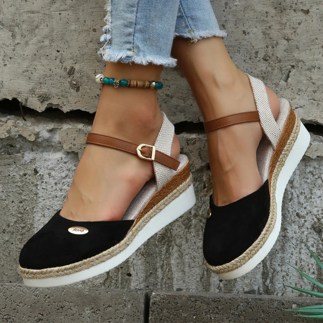 Lucy | Polished Closed Toe Slingback Espadrille Wedges