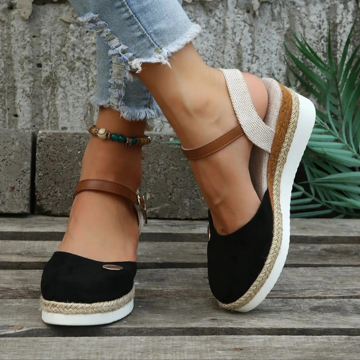 Lucy | Polished Closed Toe Slingback Espadrille Wedges