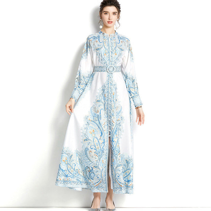 Lucy | Sophisticated Paisley Print Belted Maxi Cocktail Dress