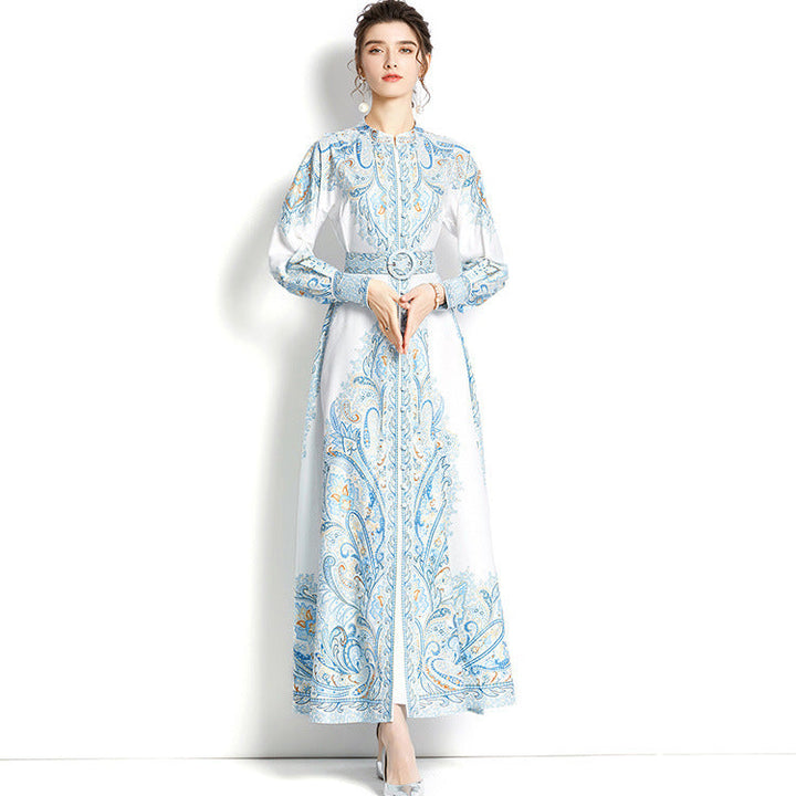 Lucy | Sophisticated Paisley Print Belted Maxi Cocktail Dress
