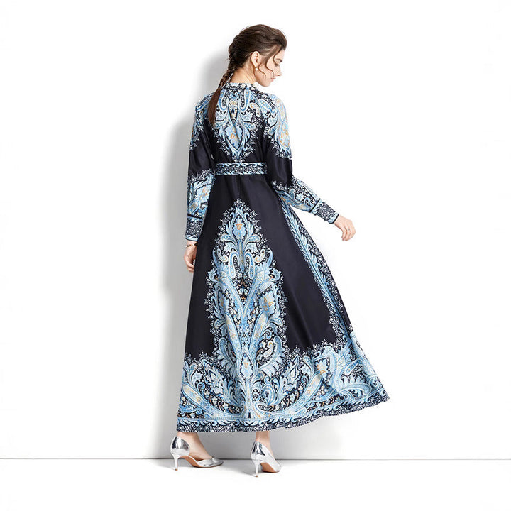 Lucy | Sophisticated Paisley Print Belted Maxi Cocktail Dress