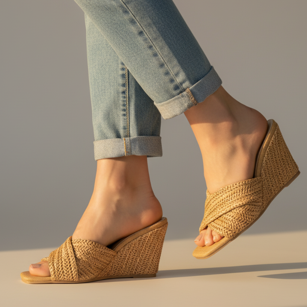 Luna | Stylish Woven Cross Strap Espadrille Wedges