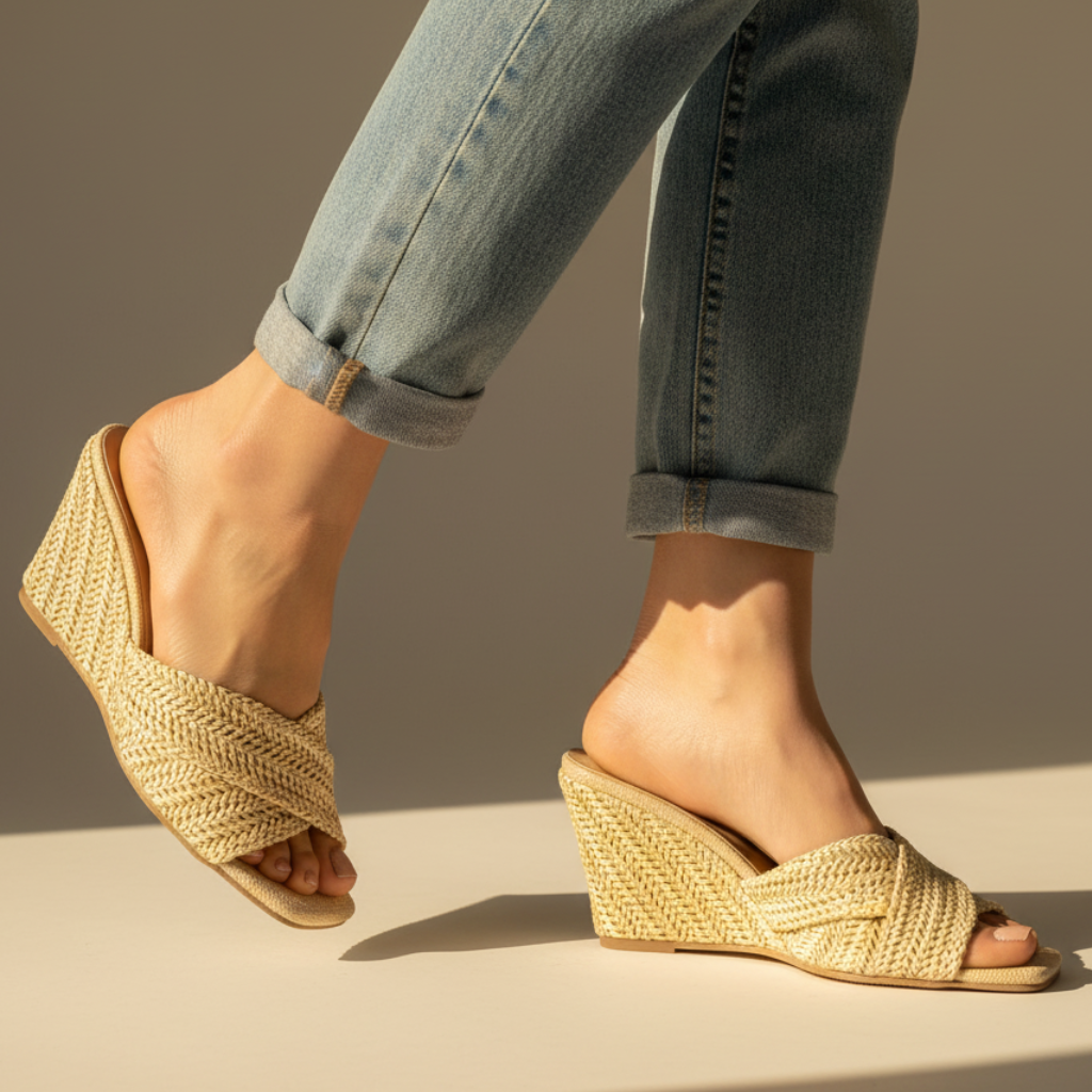 Luna | Stylish Woven Cross Strap Espadrille Wedges