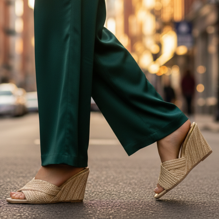 Luna | Stylish Woven Cross Strap Espadrille Wedges