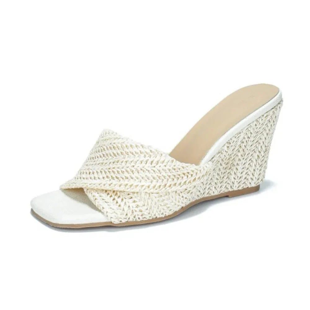 Luna | Stylish Woven Cross Strap Espadrille Wedges