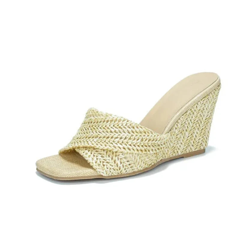 Luna | Stylish Woven Cross Strap Espadrille Wedges