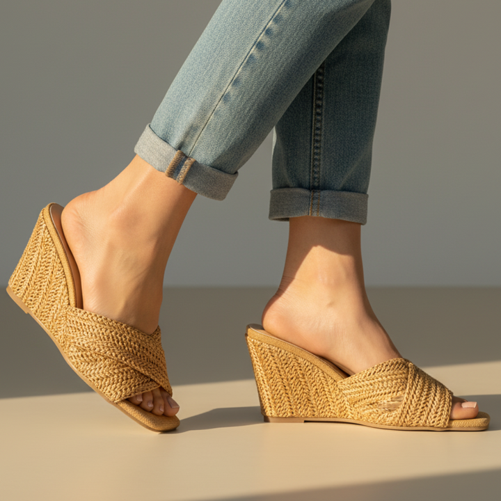 Luna | Stylish Woven Cross Strap Espadrille Wedges