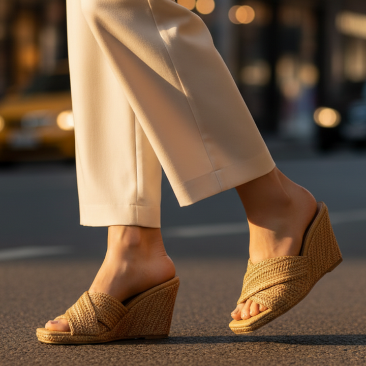Luna | Stylish Woven Cross Strap Espadrille Wedges