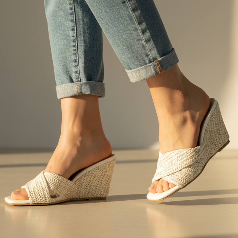 Luna | Stylish Woven Cross Strap Espadrille Wedges