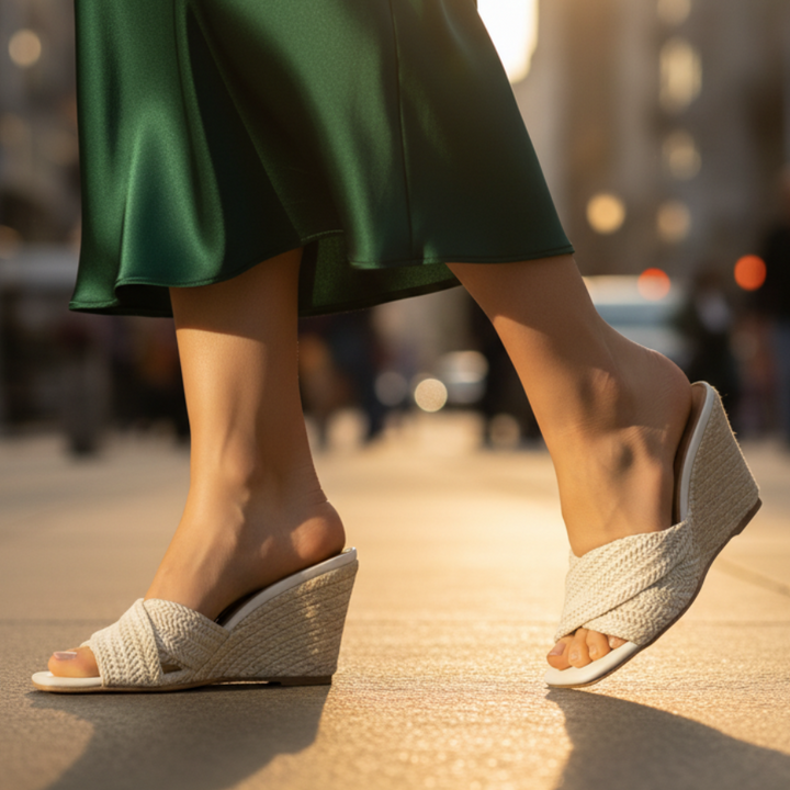 Luna | Stylish Woven Cross Strap Espadrille Wedges
