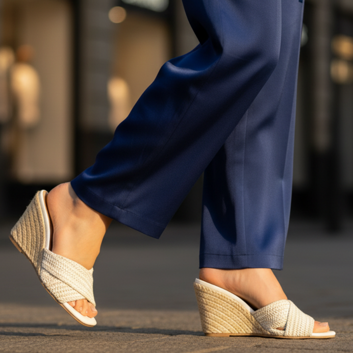 Luna | Stylish Woven Cross Strap Espadrille Wedges
