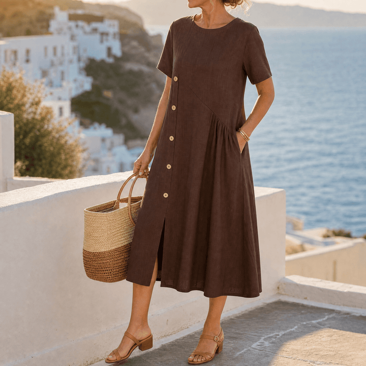 Lyla | Graceful Asymmetric Button Midi Linen Dress