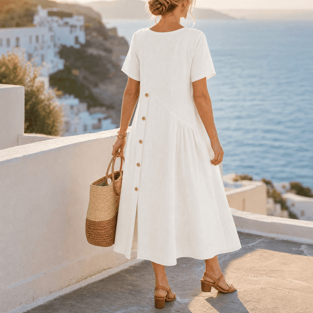 Lyla | Graceful Asymmetric Button Midi Linen Dress
