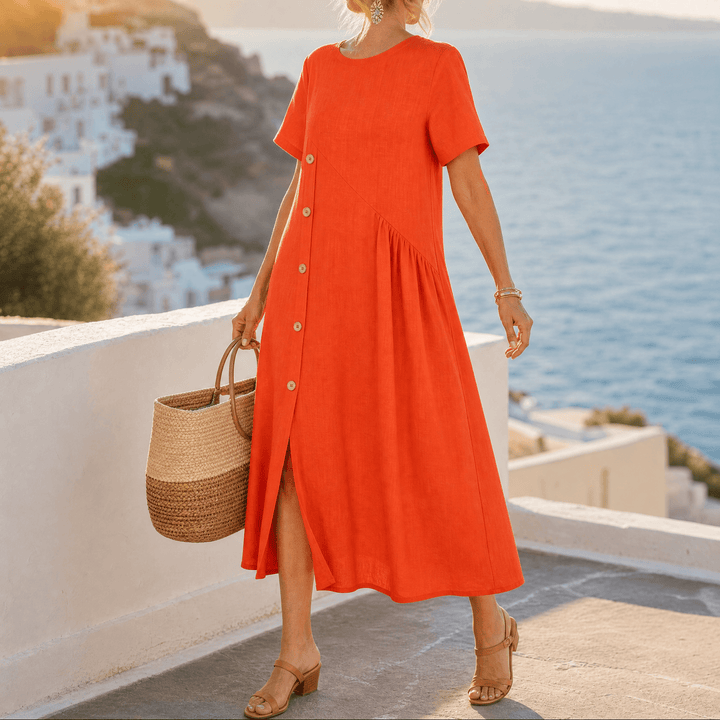 Lyla | Graceful Asymmetric Button Midi Linen Dress