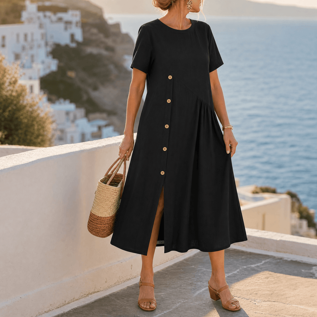 Lyla | Graceful Asymmetric Button Midi Linen Dress