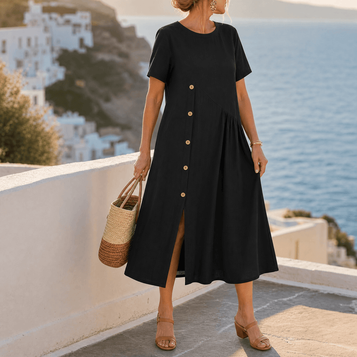 Lyla | Graceful Asymmetric Button Midi Linen Dress