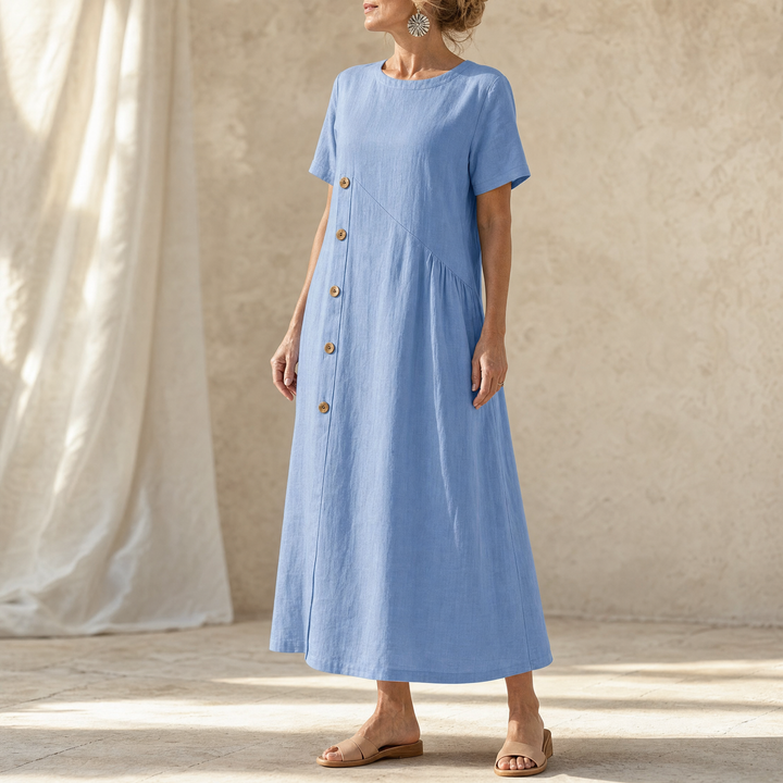 Lyla | Graceful Asymmetric Button Midi Linen Dress