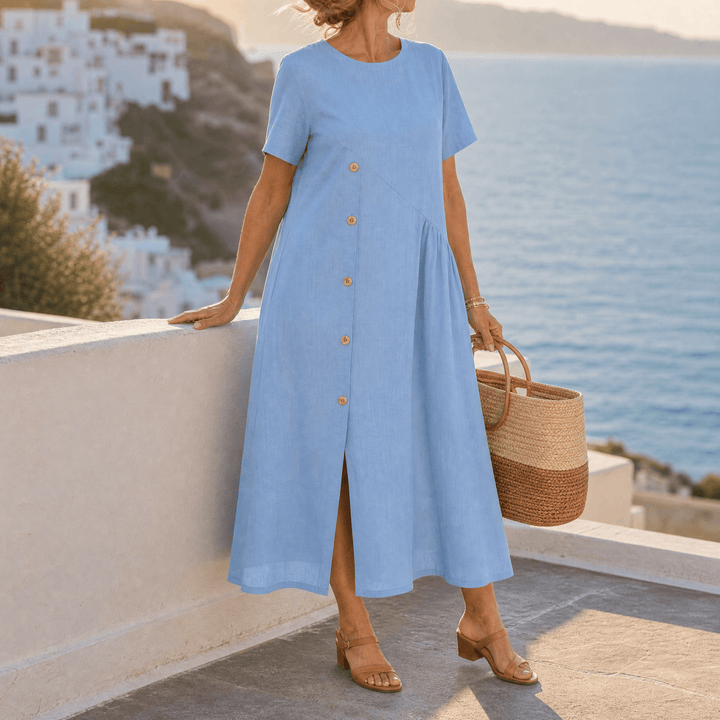 Lyla | Graceful Asymmetric Button Midi Linen Dress