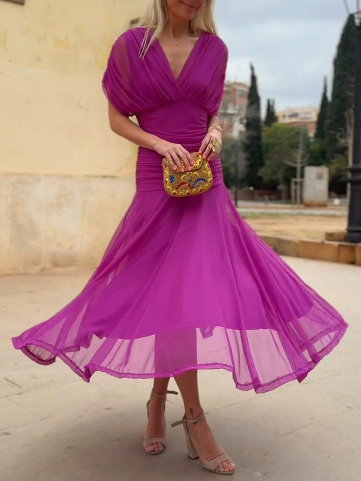 Lyla | Stylish Ruched V-Neck Midi Party Dress