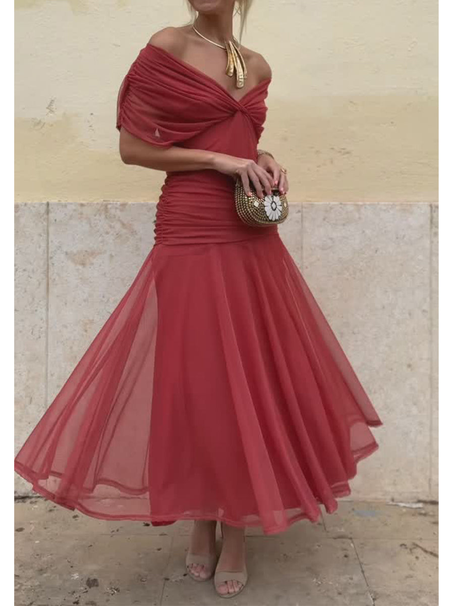 Lyla | Stylish Ruched V-Neck Midi Party Dress