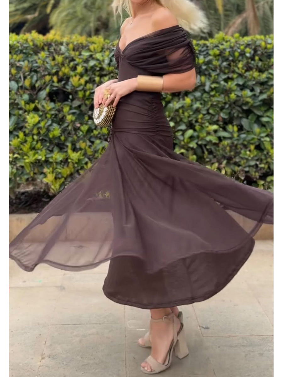 Lyla | Stylish Ruched V-Neck Midi Party Dress