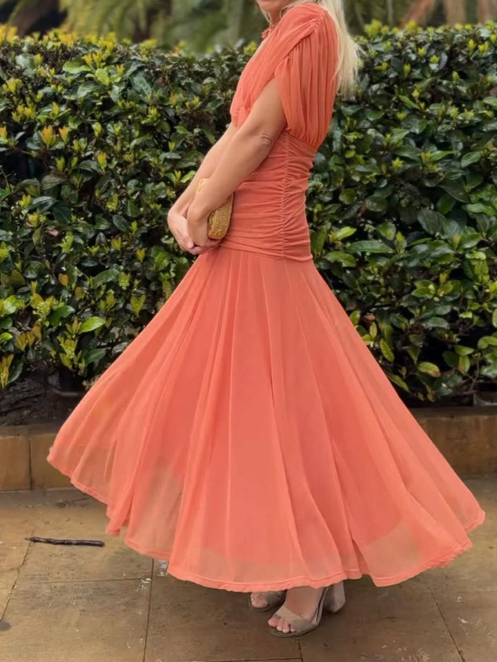 Lyla | Stylish Ruched V-Neck Midi Party Dress