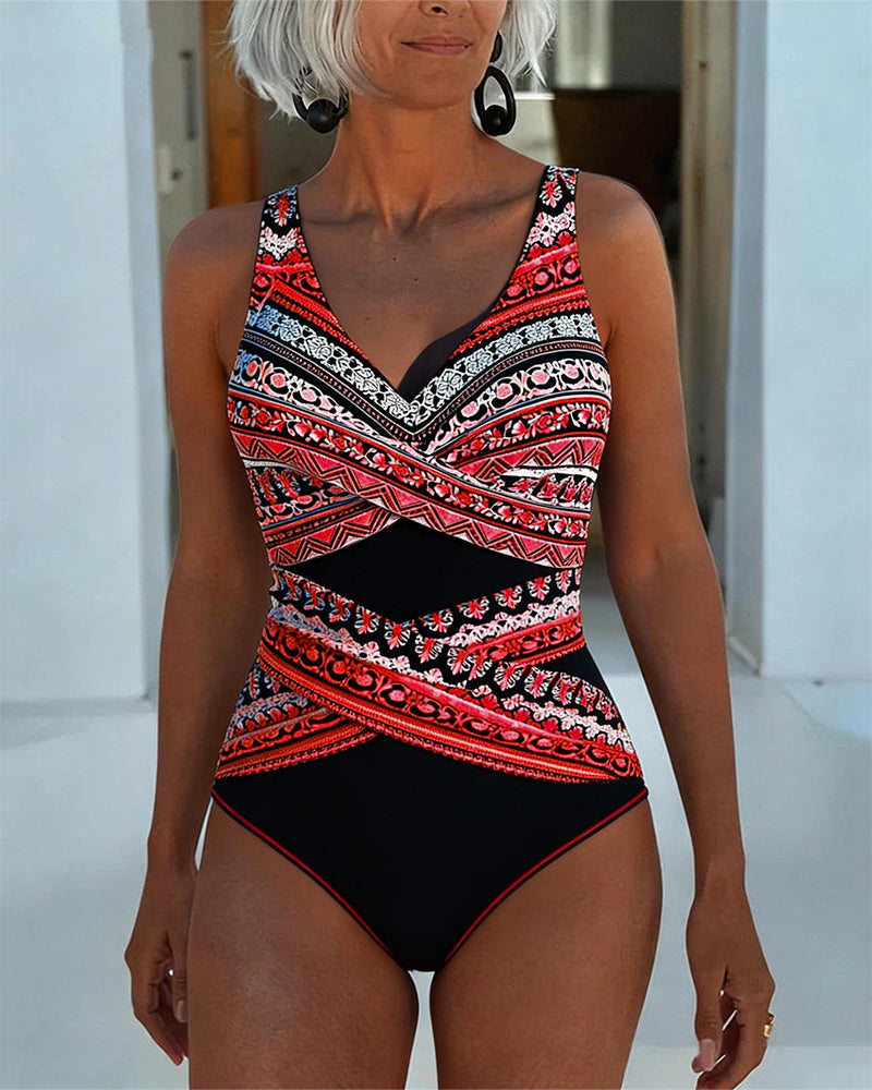 Lyla | Stylish Wrap Front Printed One Piece Swimsuit